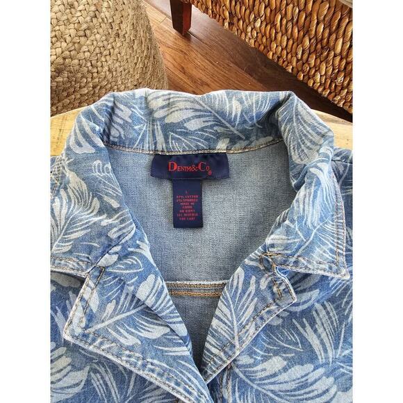 Denim & Co Tropical Floral Denim Jean Chore Jacket Blazer Women's Size L - Picture 10 of 10